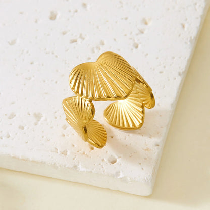 Luckacco Trendy Gold Color Stainless Steel Ring for Women Bohemian Shell Starfish Conch Flower Butterfly Heart Ring Party Jewelry Gift