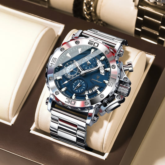 Luckacco POEDAGAR Luxury Watch For Men Calendar Luminous Waterproof Man Clock Male Chronograph Stainless Steel Men's Quartz Watches Reloj