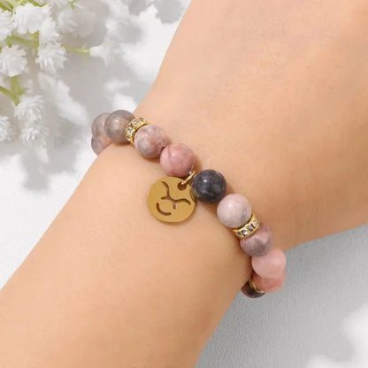 Luckacco MHS.SUN 12 Star Zodiac Sign Pink Zebra Stone Beaded Bracelets Constellation Fashion Birthday Party Jewelry For Women Men