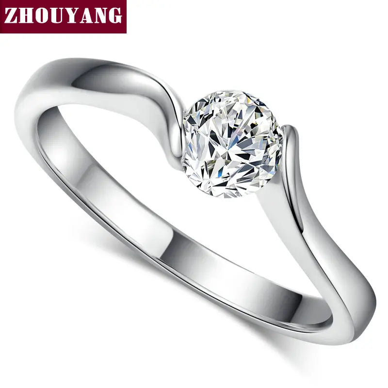 luckacco zhouyang wedding ring for women concise 4mm round cut cubic zirconia rose gold color engagement fashion jewelry zyr239 zyr422