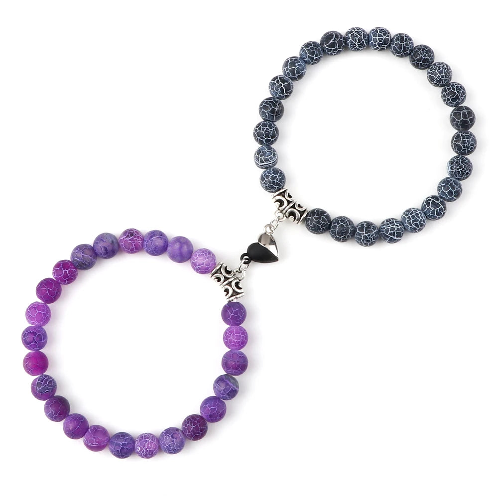 luckacco 2pcs/set natural stone beaded bracelet for lovers distance heart magnet buckle couple bracelets friendship fashion jewelry gifts