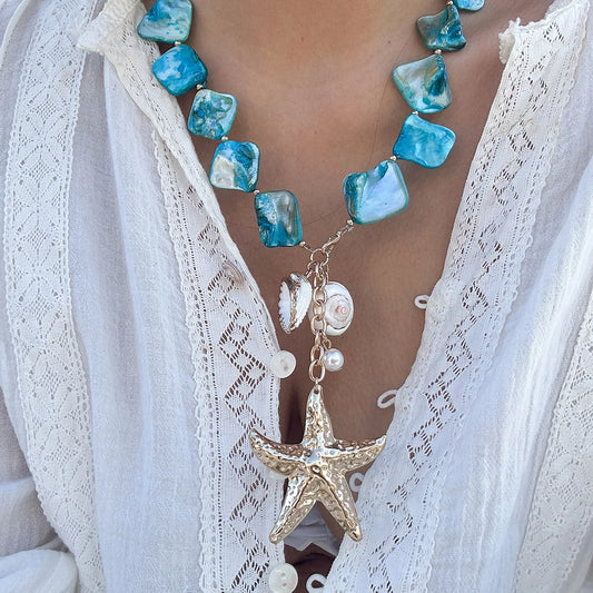 Luckacco Boho Shell Starfish Gold Color Pendant Necklace Women's 2024 Vintage  Pearl Imitation Sweet Girl Fashion Charm Beach Jewelry
