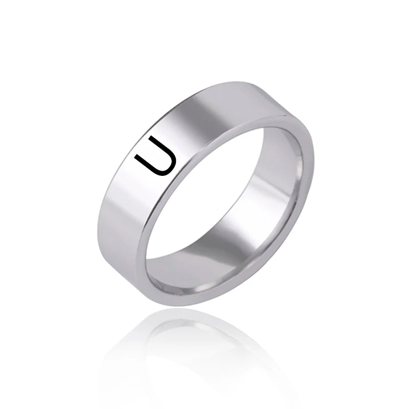 luckacco fashion 26 english initial letter ring stainless steel engraved name rings for women birthday gifts