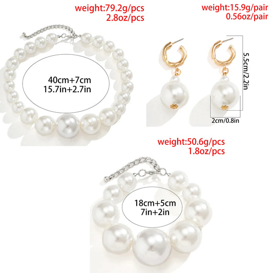 Luckacco Exaggerated Fashion Big Imitation Pearl Choker Necklace for Women Wedding Bridal Temperament Bead Maxi Chain Christmas Jewelry