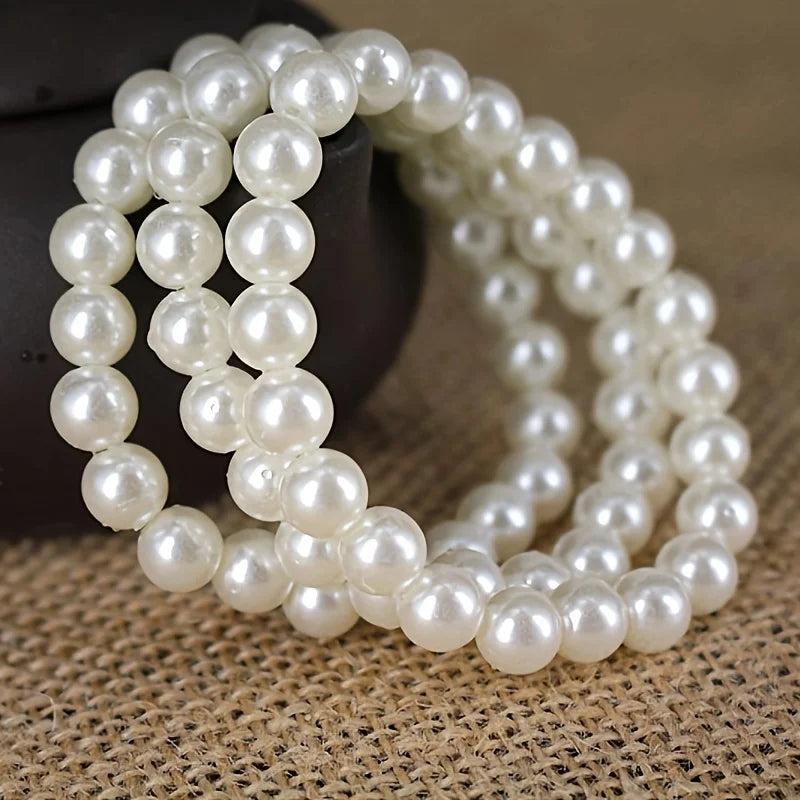 luckacco 4mm-10mm french retro simple white pearl elastic bracelet women's hand bracelets birthday party gift fashion jewelry