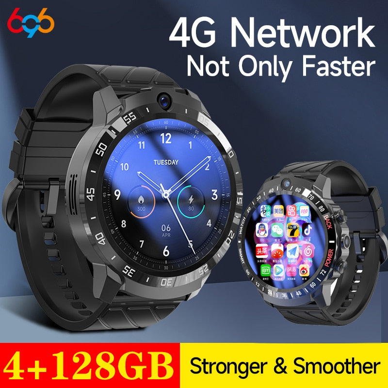 4GB 128GB Smart Watch Men 1.6 inch Screen SIM WIFI 4G Network 1000mAh Battery Message Reminder GPS Waterproof APP Installation - luckacco