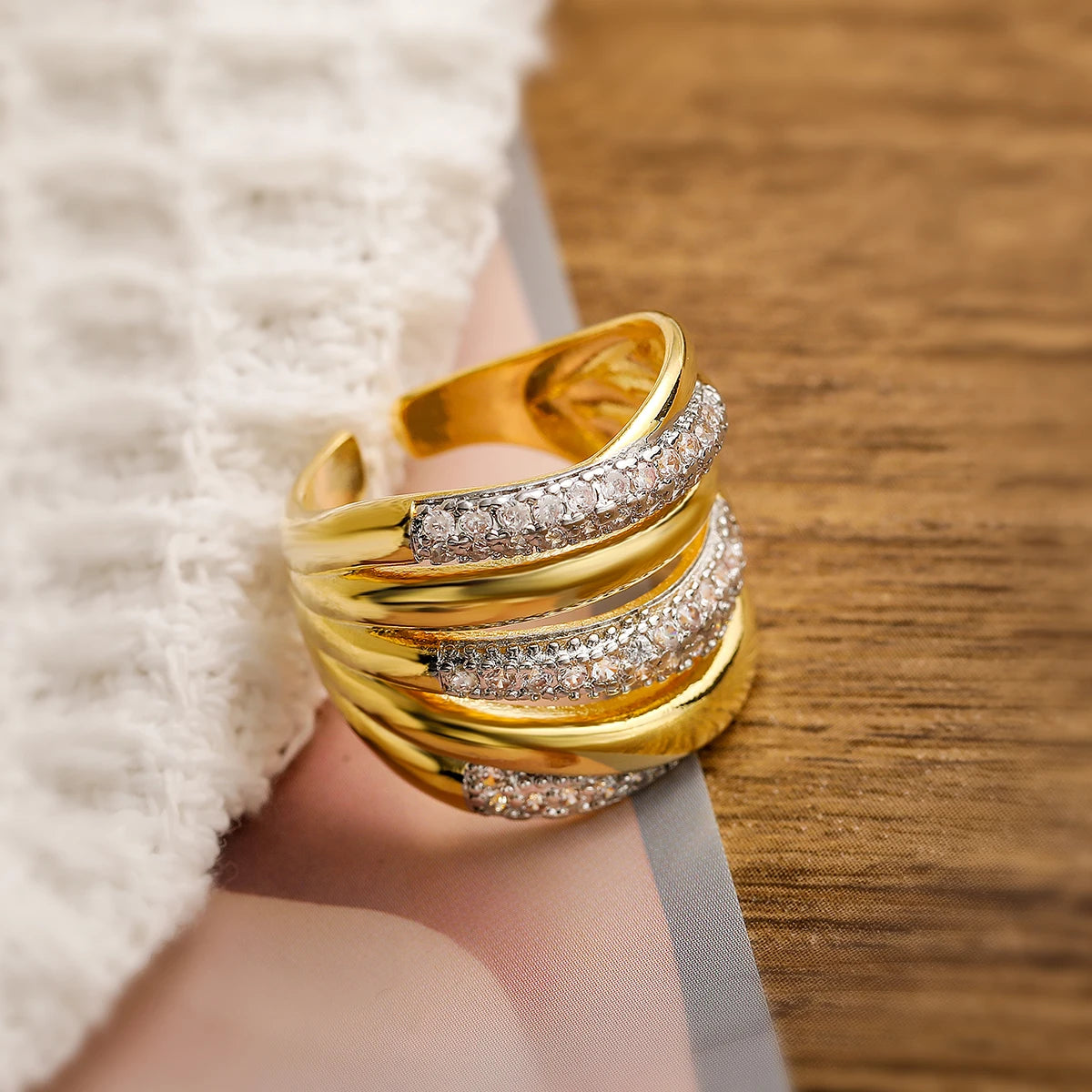 luckacco 31styles luxury aaa cubic zirconia inlay copper wedding jewelry gold color statement geometric rings for elegant women