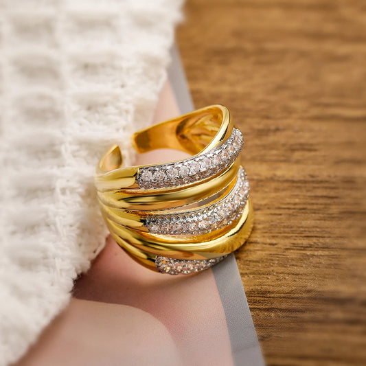 Luckacco 31styles Luxury AAA Cubic Zirconia Inlay Copper Wedding Jewelry Gold Color Statement Geometric Rings For Elegant Women