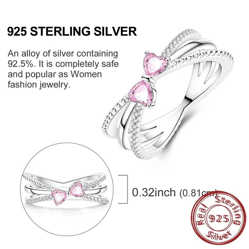 luckacco new 925 sterling silver rings gold heart bow adjustable open closed ring suitable for women stacking ring fashion jewelry gift