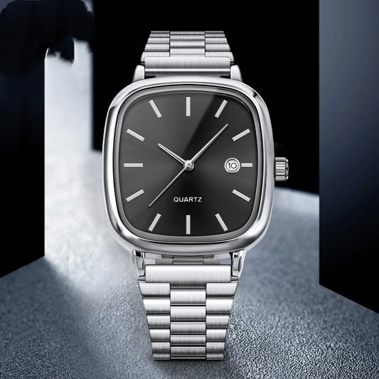 Luckacco Fashion Brand Men Watch Steel Strap Business Calendar Quartz Watches Luxury Wristwatches Gift  Big Dial Clock