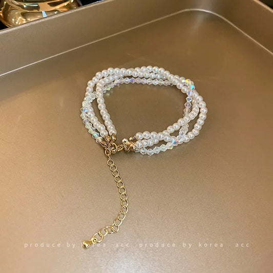 Luckacco Irregularity Multilayer Baroque Pearl Chain Bracelet for Women Wedding Bridal Kpop Luxury Beaded Heart Bracelets Couple Jewelry