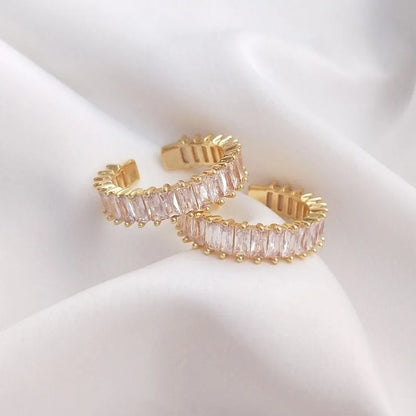 Luckacco Stainless Steel Geometric White Zircon Rings For Women's Finger Opening Crystal Engagement Wedding Jewelry Birthday Party Gift