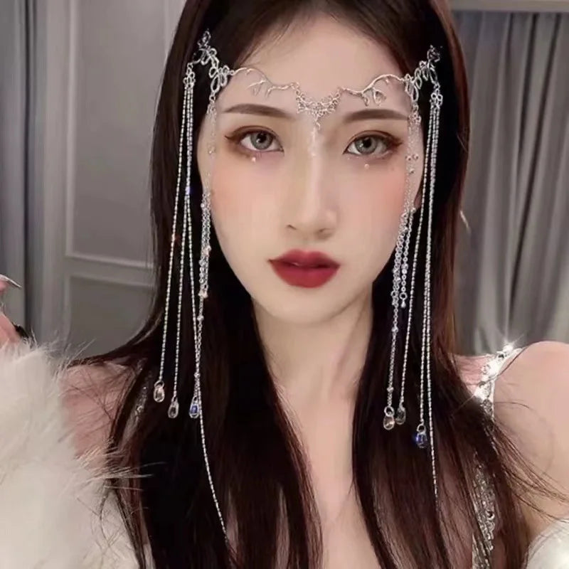 luckacco handmade sweet wedding headpiece crystal bridal head chain tiara hair jewelry for women rhinestone forehead headband accessories