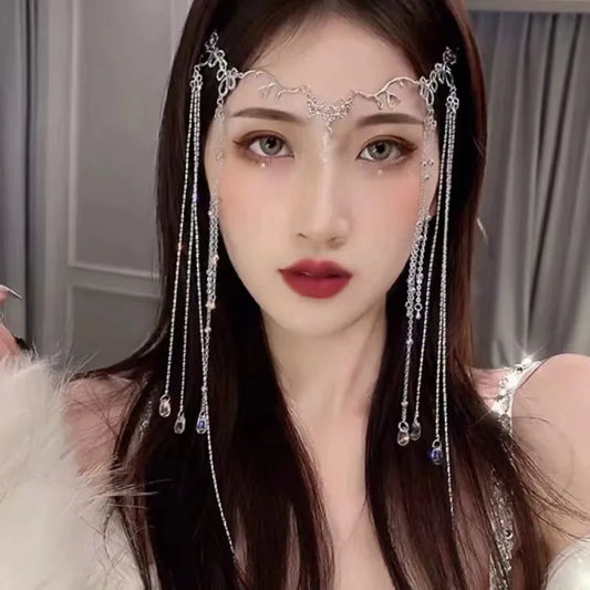 Luckacco Handmade Sweet Wedding Headpiece Crystal Bridal Head Chain Tiara Hair Jewelry for Women Rhinestone Forehead Headband Accessories