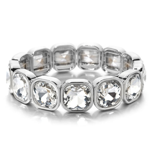 Luckacco Rose Colorful Glass Crystal Elastic Bracelet Enamel Stretch Rhinestone Bangle Tile Bead Bracelet for Women Fashion Jewelry