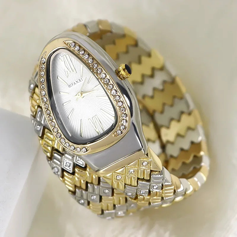 luckacco snake watch for women hot sale luxury stainless steel creative watch strap quartz wristwatch fashion lady dress jewelry relogio