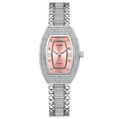 Luckacco LIGE New Original Design Luxury Diamond Watch For Women Elegant Watches Fashion Out Sport Stainless steel Waterproof Mille Clock