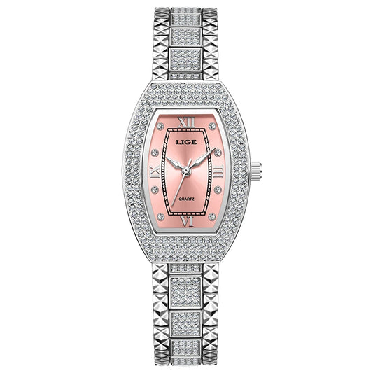 Luckacco LIGE New Original Design Luxury Diamond Watch For Women Elegant Watches Fashion Out Sport Stainless steel Waterproof Mille Clock