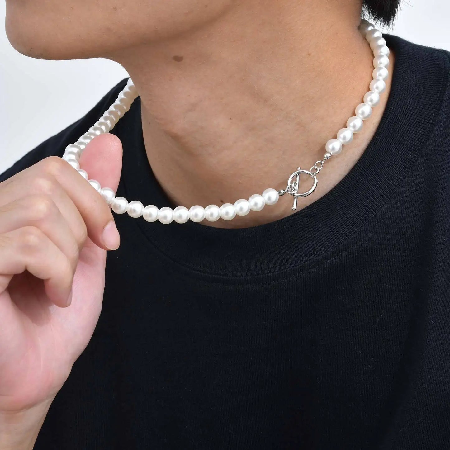 luckacco 8mm pearl necklace for men women,white imitation pearl beaded collar,casual jewelry gift