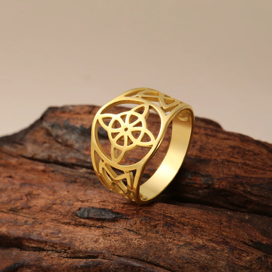Luckacco Skyrim Witch Knot Ring Women Men Stainless Steel Finger Rings Witchcraft Wicca Triquetra Celtics Knot Amulet Jewelry Gift