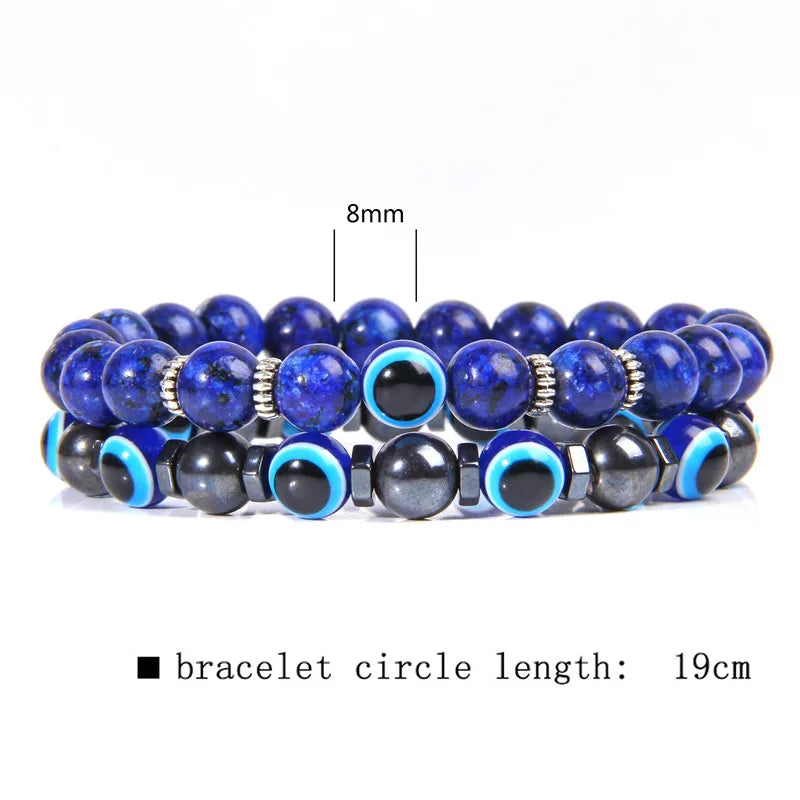 luckacco lucky evil eye beads bracelet natural stone lava hematite bracelet set multilayer bracelets women men handmade elastic jewelry