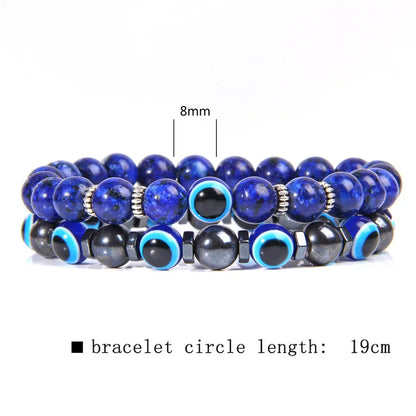 Luckacco Lucky Evil Eye Beads Bracelet Natural Stone Lava Hematite Bracelet Set Multilayer Bracelets Women Men Handmade Elastic Jewelry