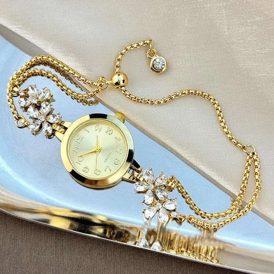luckacco live burst new diamond set flowers color diamond simple fashion pull bracelet watch women's watch