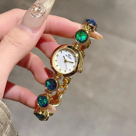 Luckacco Luxury Women's Watches Green Jade Bracelet Small Dial Elegant Women Wristwatch Top Brand High Quality Quartz Ladies Watch