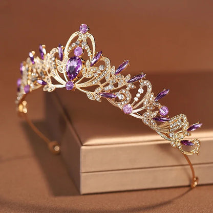 Luckacco Bridal Headwear Purple-Colour Women's Grand Party Crown Birthday Tiaras