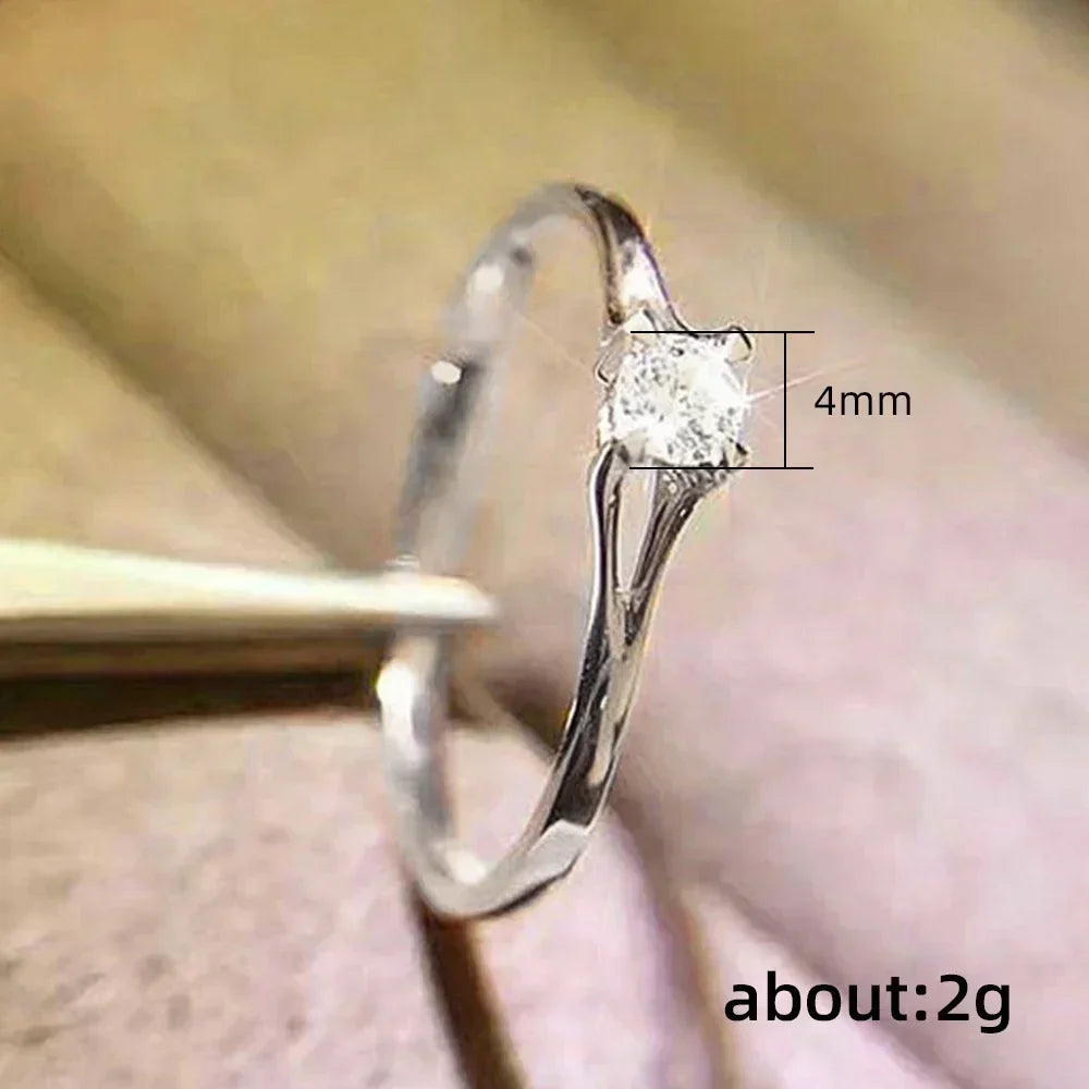 luckacco minimalist 4mm cubic zirconia women's wedding ring simple elegant female engagement band ring finger accessory jewelry