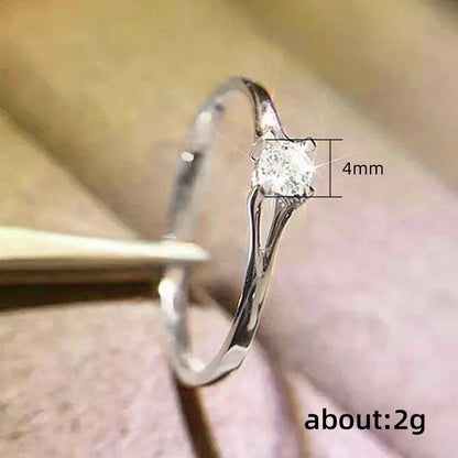Luckacco Minimalist 4MM Cubic Zirconia Women's Wedding Ring Simple Elegant Female Engagement Band Ring Finger Accessory Jewelry