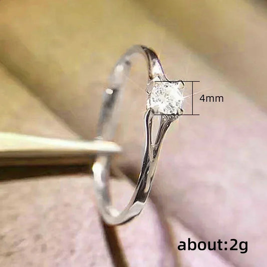 Luckacco Minimalist 4MM Cubic Zirconia Women's Wedding Ring Simple Elegant Female Engagement Band Ring Finger Accessory Jewelry