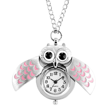 Luckacco Tiny Cute Owl Shaped Pendant Necklace Pocket Watch for Kid Men Women Retro Quartz Pocket Clock Gifts Arabic Numerals Dial