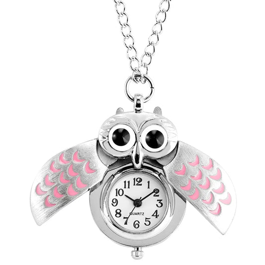 Luckacco Tiny Cute Owl Shaped Pendant Necklace Pocket Watch for Kid Men Women Retro Quartz Pocket Clock Gifts Arabic Numerals Dial