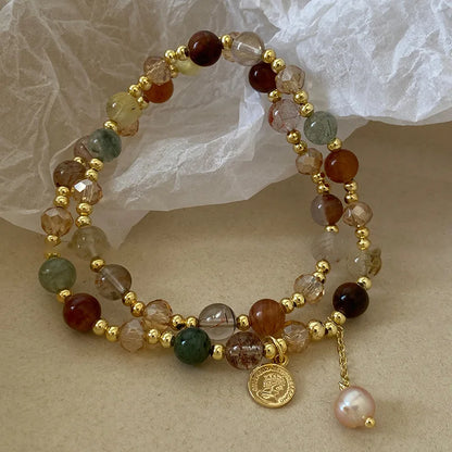 Luckacco Fashion Double Layered Crystal Pearl Splicing Beaded Bracelets for Women Ethnic Crystal Beads Wrap Bracelet Bangle Jewelry Gifts