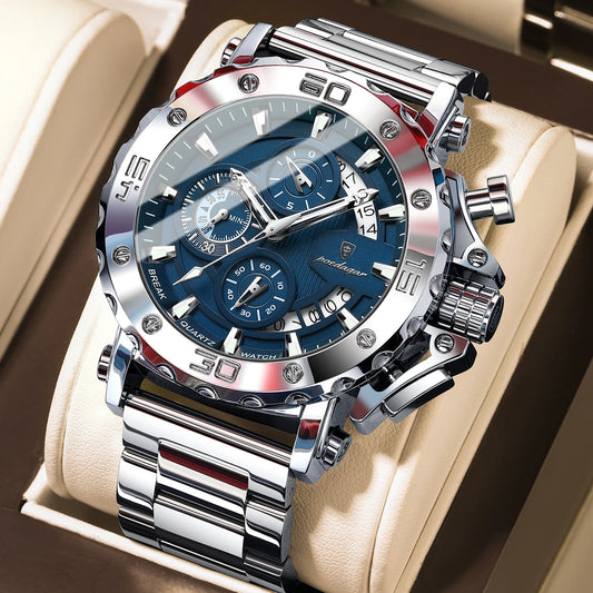 Luckacco POEDAGAR Luxury Watch For Men Calendar Luminous Waterproof Man Clock Male Chronograph Stainless Steel Men's Quartz Watches Reloj
