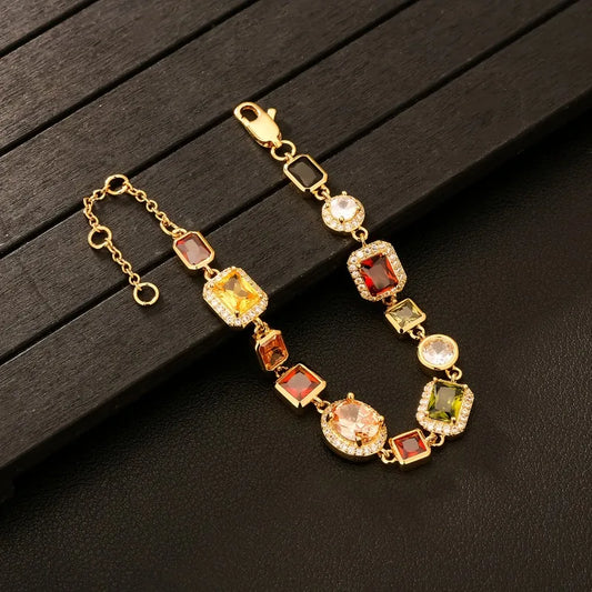 Luckacco Beautiful Multi Shape Colorful Cubic Zirconia Link Chain Bracelets for Women Adjustable Trendy Hand Jewelry