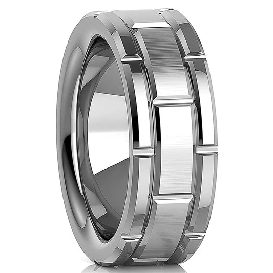 Luckacco Fashion Stainless Steel Rings for Men Jewelry Accessories Anniversary Gift Trendy Double Groove Watch Band Shape Brushed Rings