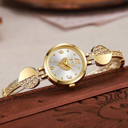 Luckacco New Small Gold Watch with Diamond Inlaid Bracelet Watch, Women's Compact Round Quartz Watch