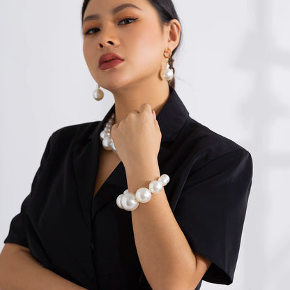 Luckacco Exaggerated Fashion Big Imitation Pearl Choker Necklace for Women Wedding Bridal Temperament Bead Maxi Chain Christmas Jewelry