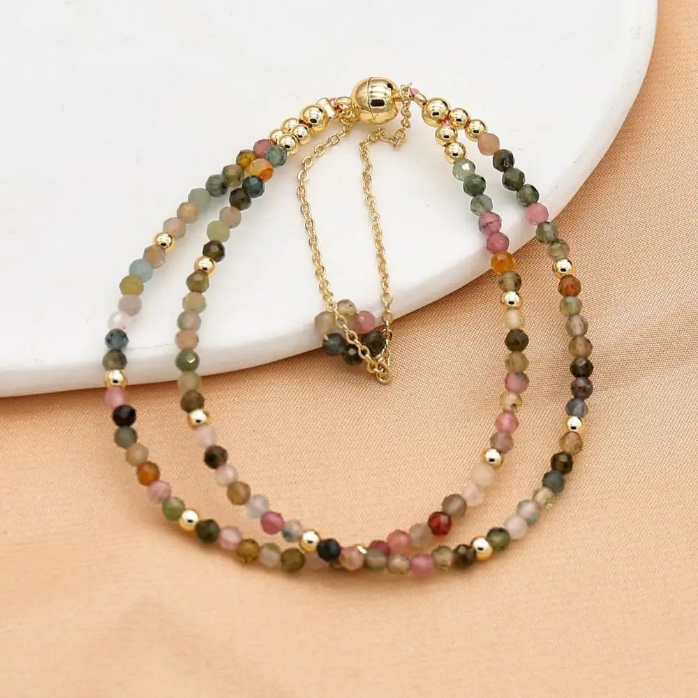 luckacco 3mm tourmaline bracelets double layered bohemian colorful crystal beaded bracelet handmade women pulseira fashion jewelry