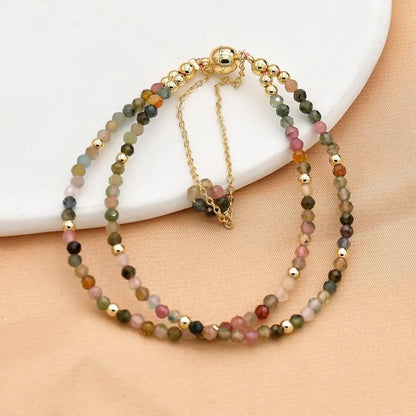 Luckacco 3MM Tourmaline Bracelets Double Layered Bohemian Colorful Crystal Beaded Bracelet Handmade Women Pulseira Fashion Jewelry