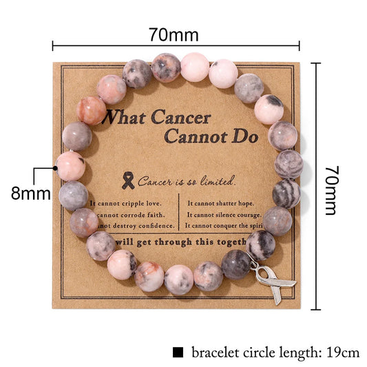 Luckacco Handmade Cat Eye Stone Bracelet Opal Quartz Pink Ribbon Beads Charm Bracelets for Women Breast Cancer Awareness Jewelry Gift