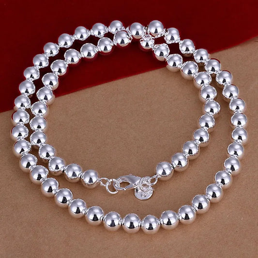 Luckacco Andara 925 Sterling Silver 4MM/6MM/8MM/10MM Smooth Beads Ball Chain Necklace For Women Men Fashion Jewelry