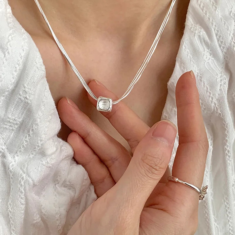 luckacco new trendy fashion 925 silver pearl simple elegant thin chain pendant necklace for women girl jewelry dropship