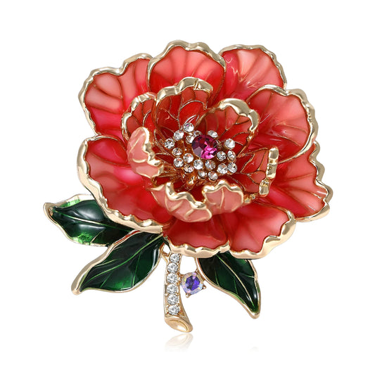 Luckacco Beaut&Berry Trendy Luxury Peony Flower Brooches for Women Unisex Plant Pins Friends Party Gifts Banquet Jewellery Accessories