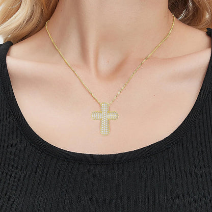 Luckacco SUNSLL Classic Chunky Full Cubic Zircon Cross Pendant Necklaces For Women Men Gold/Silver Color Catholicism Religious Jewelry