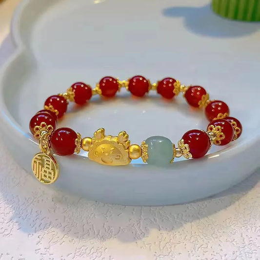 Luckacco 2024 Chinese Style Zodiac Dragon Bracelet For Women Men Brings Wealth Health and Good Luck Red Beaded Couple Bracelet Jewelry Gi