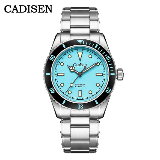Luckacco CADISEN Luxury Men Watch 38mm Diver Vintage Automatic Business Wristwatches NH35 Mechanical Sapphire 20 Bar Mens Retro Clock