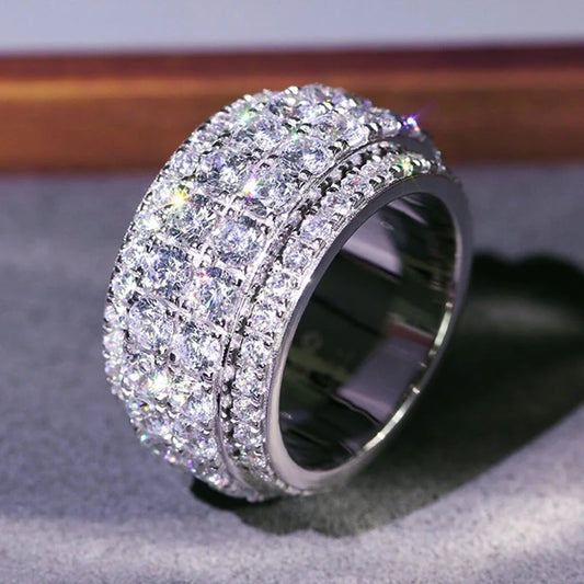 Luckacco daily picks Full Bling Iced Out Cubic Zirconia Wide Ring for Women Round Band Silver Color Gorgeous Female Accessory Wedding Jewelry